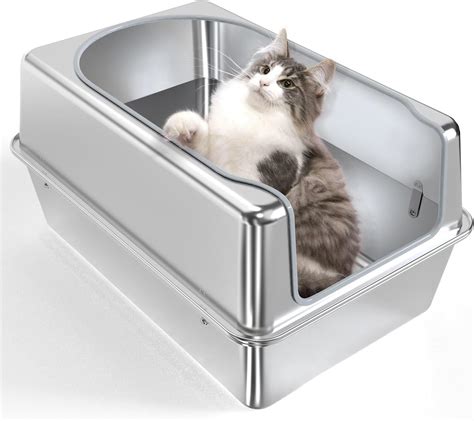 enclosed sides stainless steel xl cat litter box|enclosed stainless steel litter box.